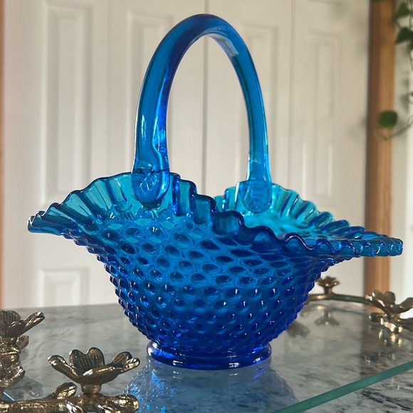 Fenton Other - Vintage Fenton Ruffled Hobnail Basket Colonial Blue